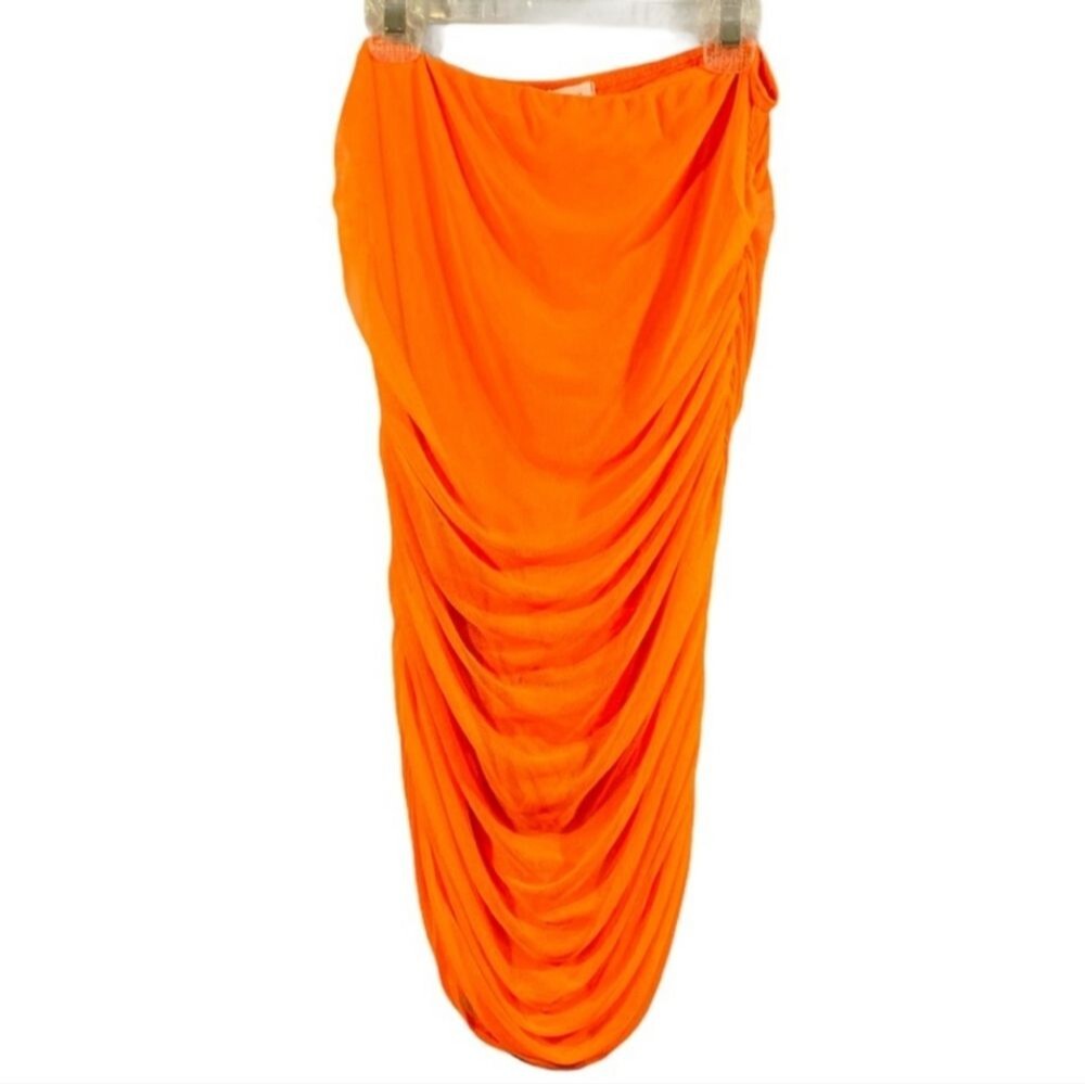 Femme Luxe Orange Strapless One Piece Bathing Suit Sheer Overlay NWT Size 12
